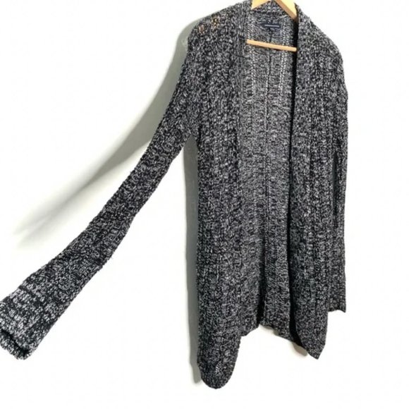 American Eagle | Black and White Marled Knit Open front Cardigan Sweater - Picture 6 of 11